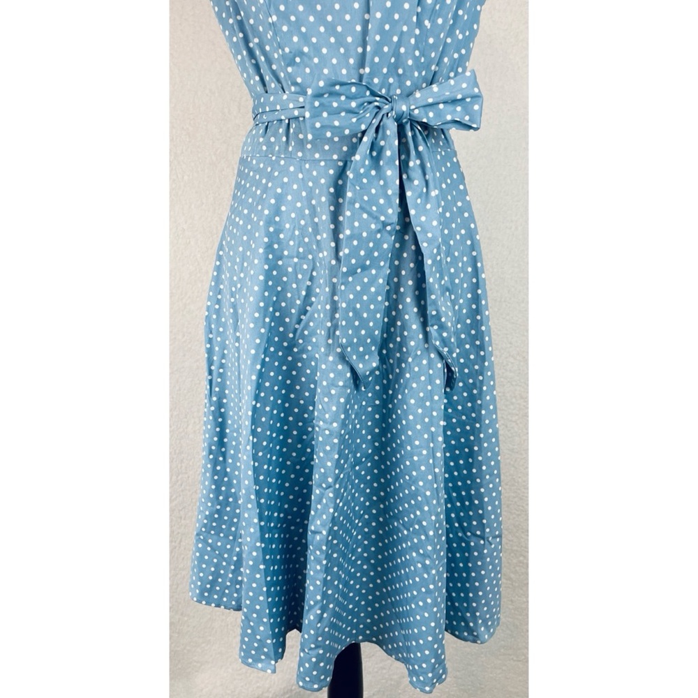 (NWOT) DRESSYSTAR • Blue/White Polka Dot Vintage-Inspired Cap Sleeve Dress, M - Picture 6 of 16